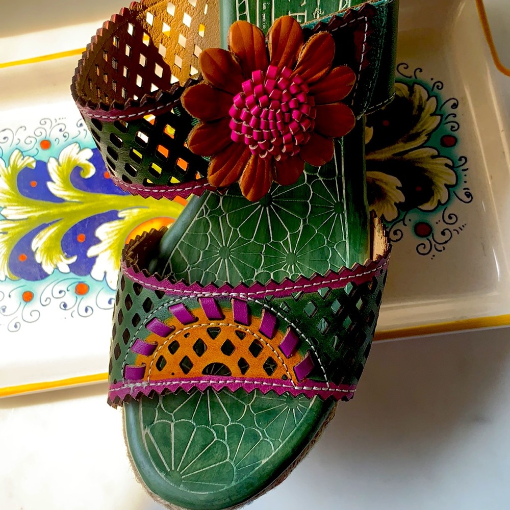 Spring Step Green and Orange Sandals - Picture 4 of 7